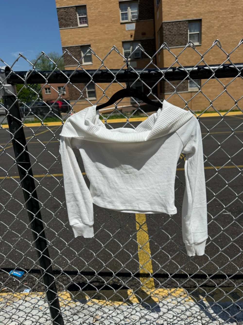 Off-Shoulder White Ribbed Crop Sweater